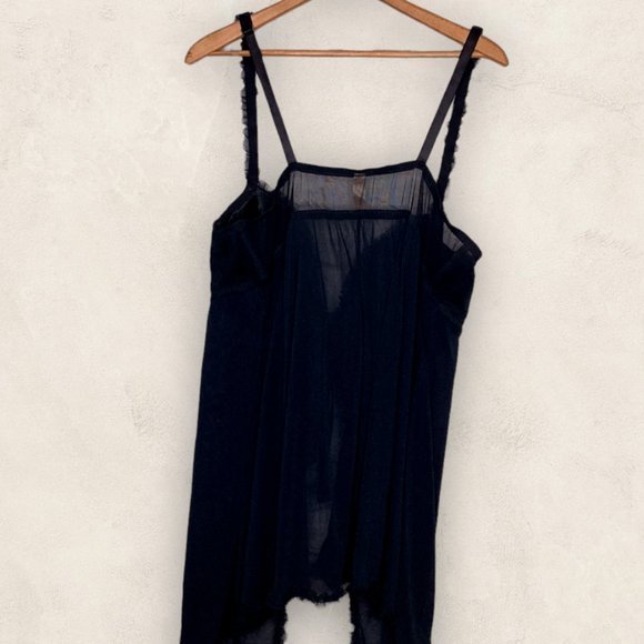 Cacique‎ 22/24 Black Mesh Stretch Embroidered Heart Tie Front Babydoll Lingerie - Picture 2 of 3